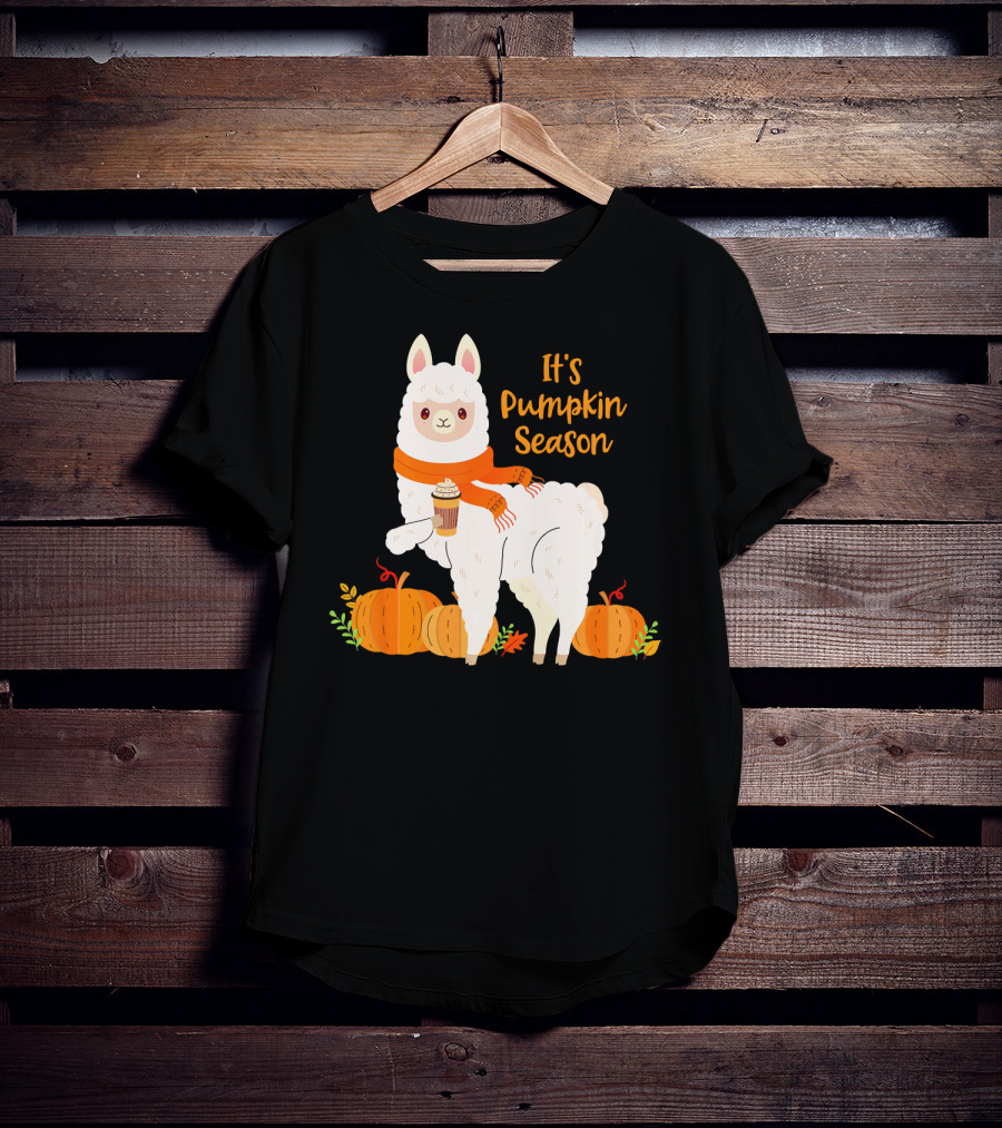 It's Pumpkin Season Llama With Autumn Leaves And Pumpkins T-Shirt