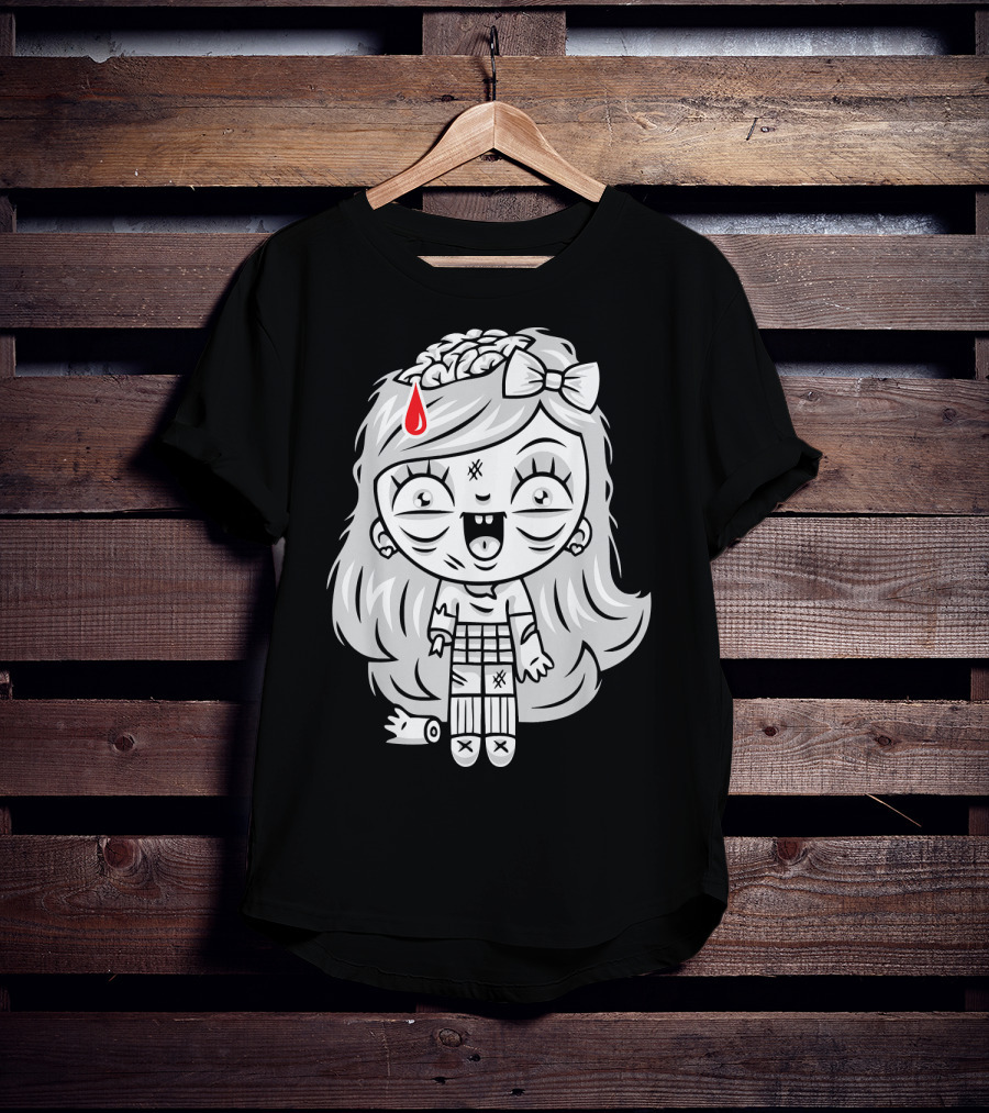 Cute Gore Zombie Horror Fan Goth Punk Bow Brain Bleeding Girl T-Shirt