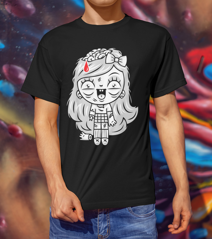 Cute Gore Zombie Horror Fan Goth Punk Bow Brain Bleeding Girl T-Shirt