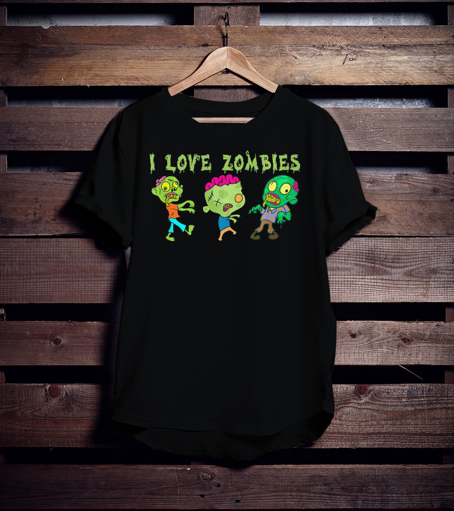 I Love Zombies Funny Zombie Cartoon Characters T-Shirt
