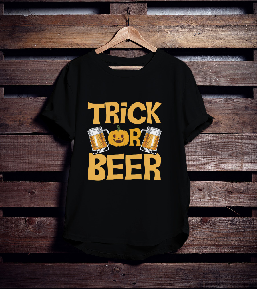 Trick Or Beer Funny Halloween Pumpkin Drinking T-Shirt