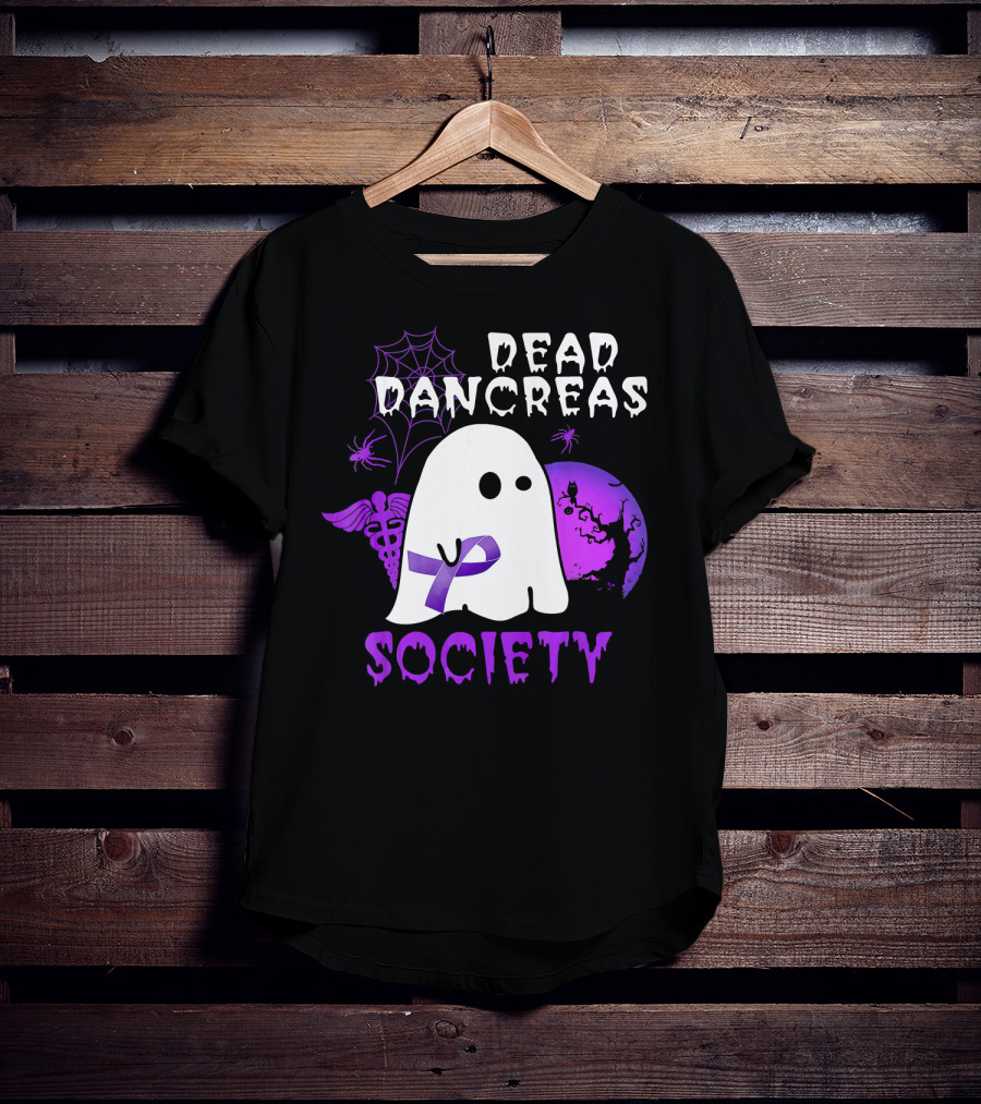Dead Pancreas Society Ghost With Purple Ribbon Halloween T-Shirt