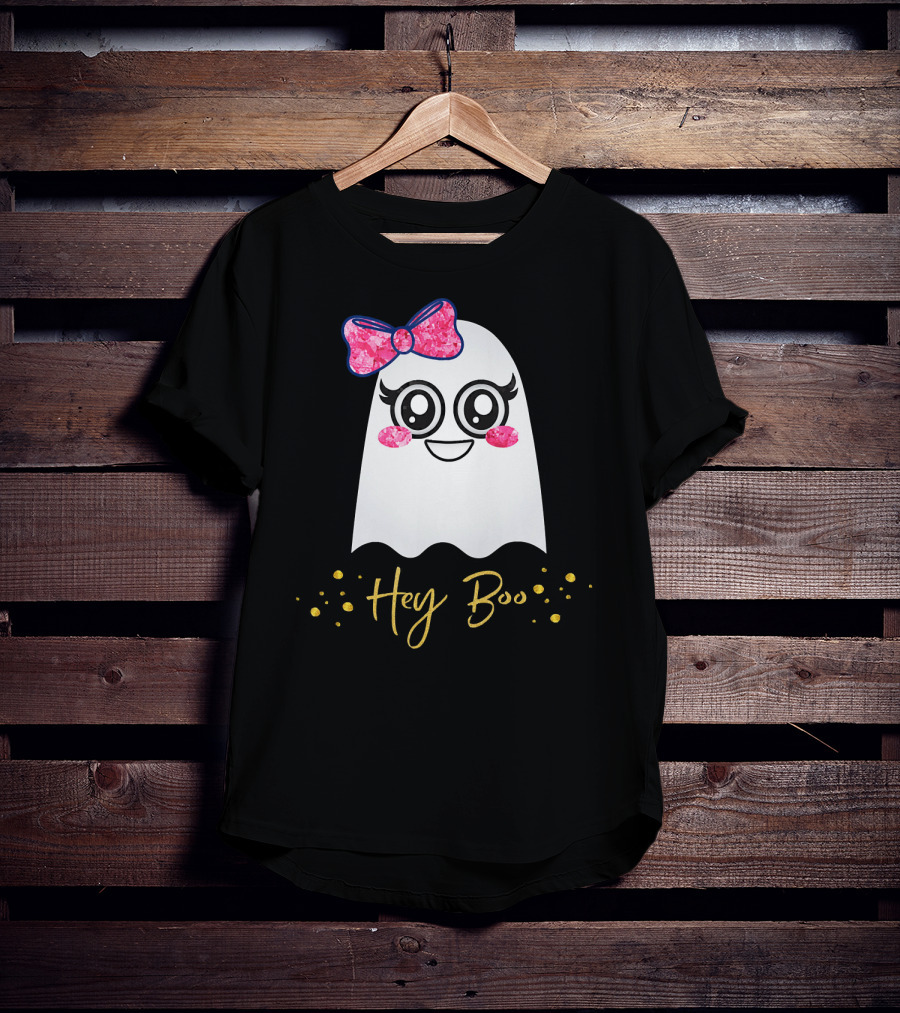 Hey Boo Kawaii Ghost Halloween Emoji Cute T-Shirt