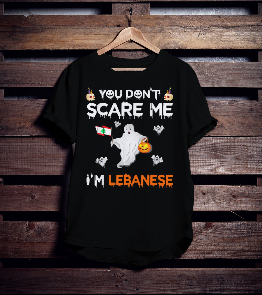 You Don't Scare Me I'm Lebanese Ghost With Lebanese Flag And Pumpkin Halloween T-Shirt