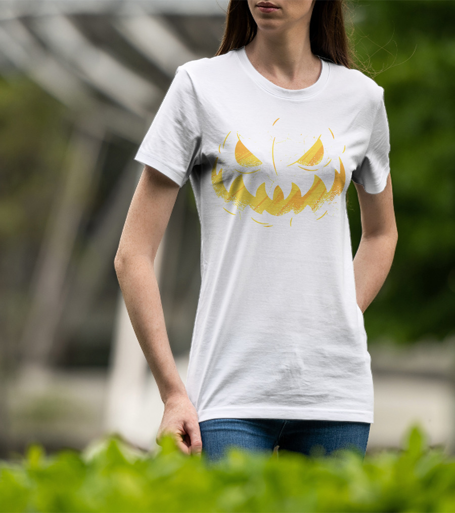 Jack O Lantern Cracked Grinning Pumpkin Face T-Shirt