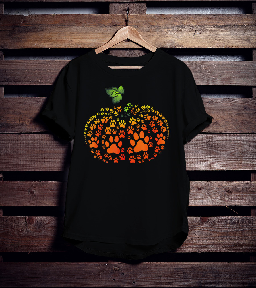 Paw Print Pumpkin Halloween Dog Cat Paw T-Shirt
