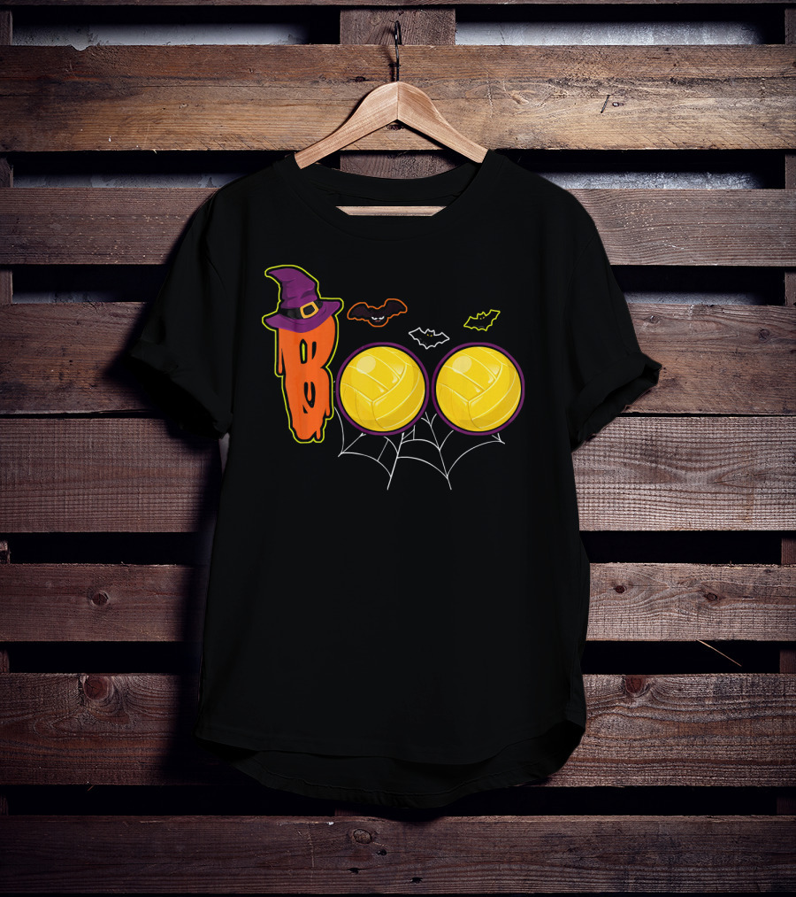 Boo Ghost Volleyball Witch Hat Spiderweb Halloween T-Shirt