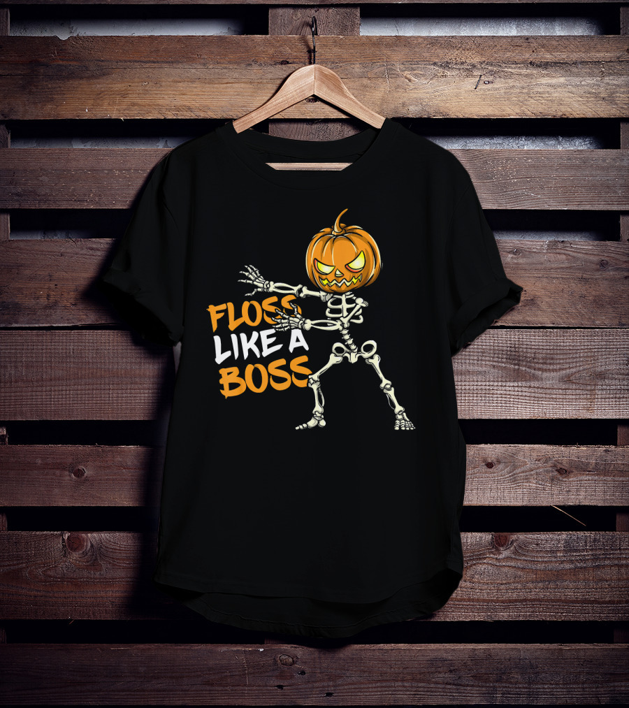 Floss Like A Boss Skeleton Halloween Pumpkin T-Shirt