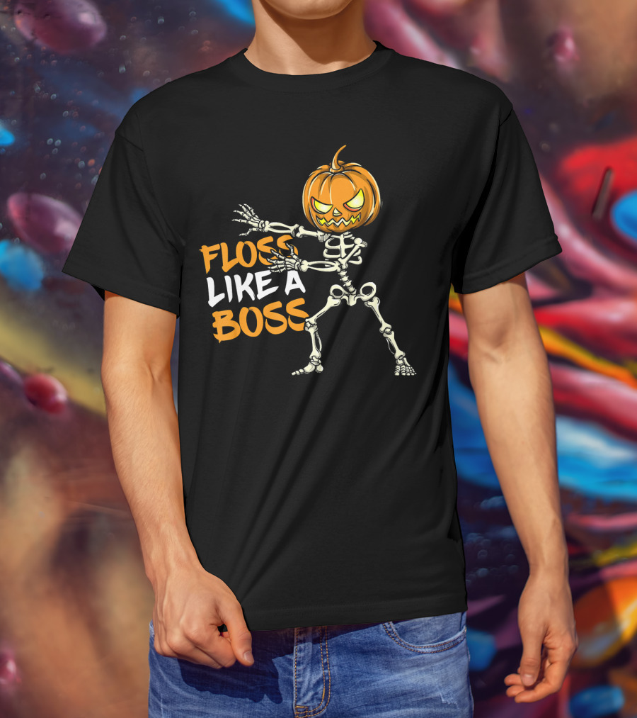 Floss Like A Boss Skeleton Halloween Pumpkin T-Shirt
