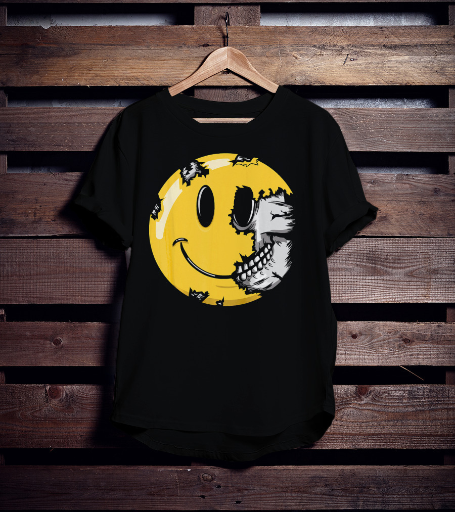 Halloween Scary Smiley Face Skull T-Shirt