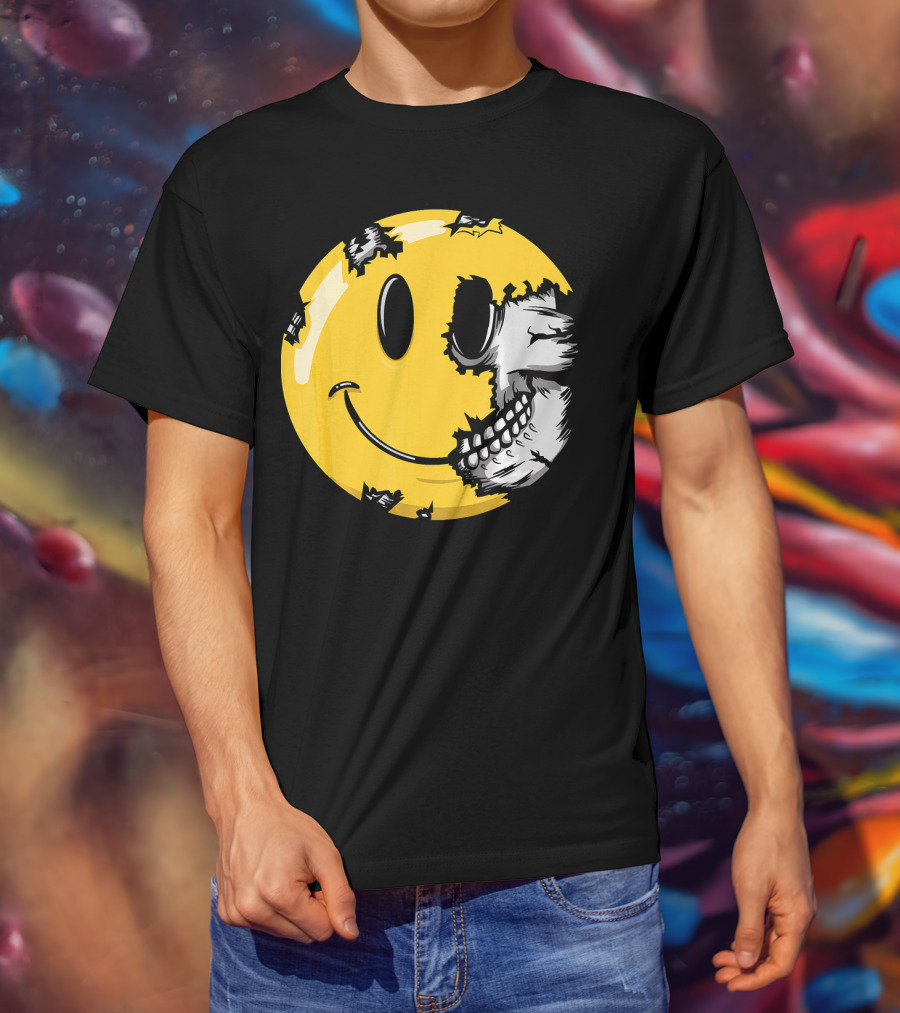 Halloween Scary Smiley Face Skull T-Shirt