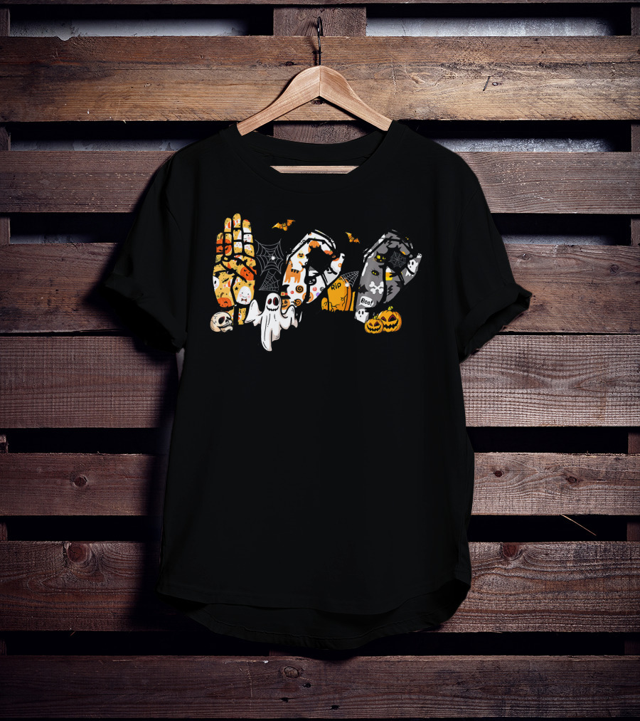 ASL Boo Ghosts Pumpkins Spiders Halloween Fun T-Shirt