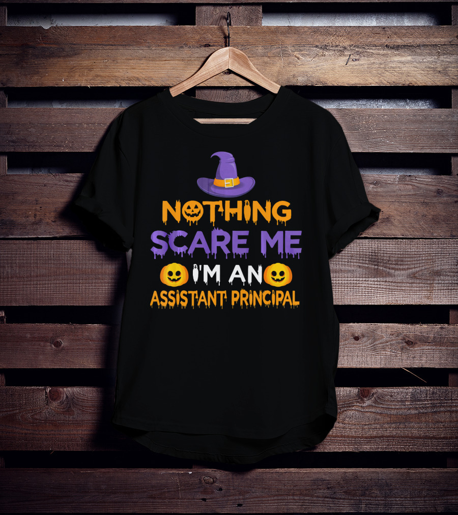 Halloween Nothing Scare Me I'm An Assistant Principal With Witch Hat And Pumpkin Faces T-Shirt