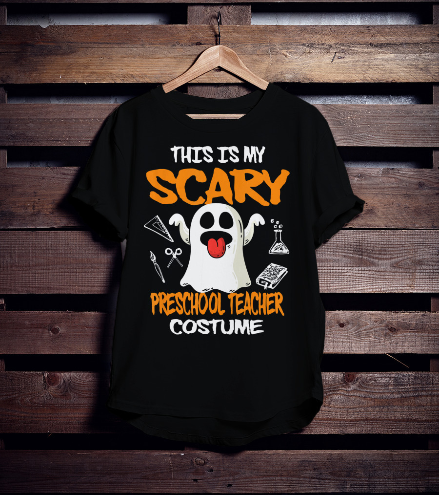 This Is My Scary Preschool Teacher Costume Ghost With School Supplies T-Shirt
