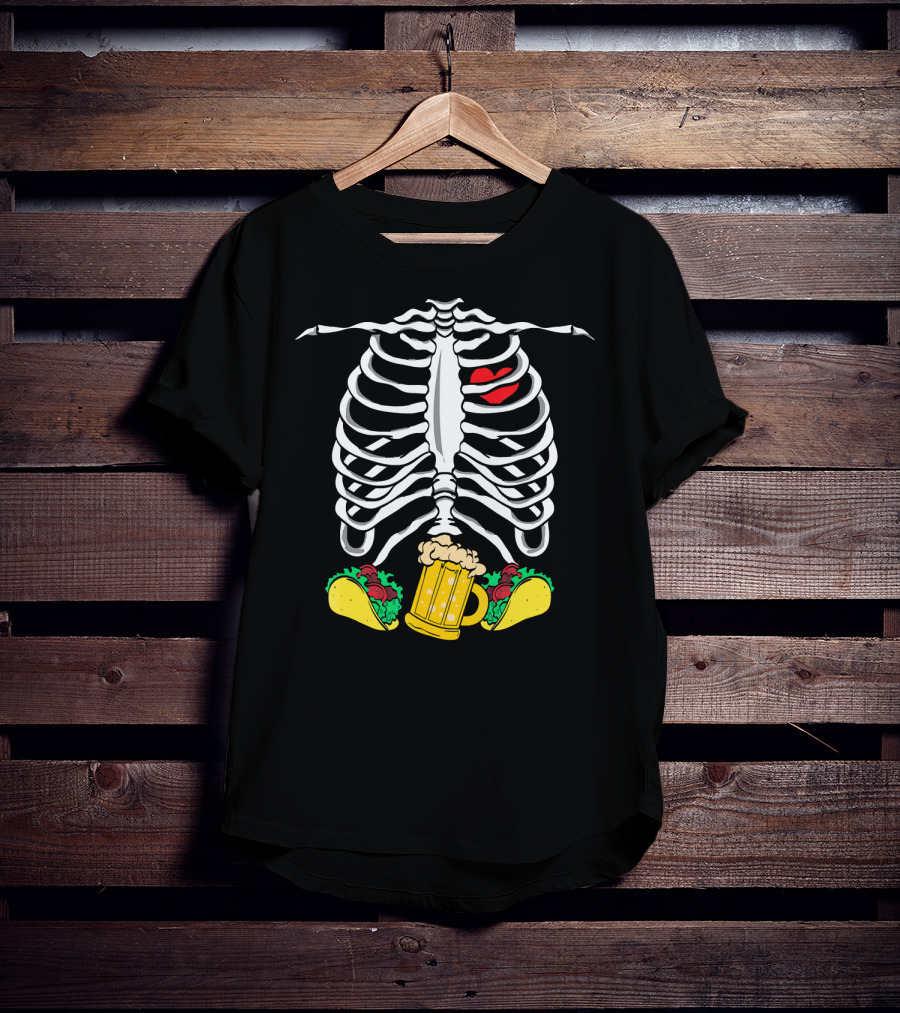 Halloween Skeleton Ribcage With Tacos And Beer Iconic T-Shirt