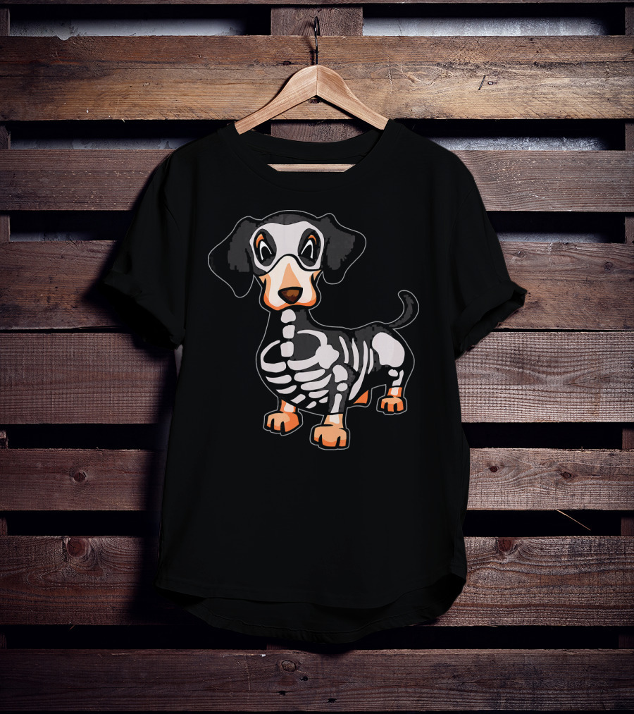 Funny Dachshund Skeleton Bones Halloween Dog T-Shirt