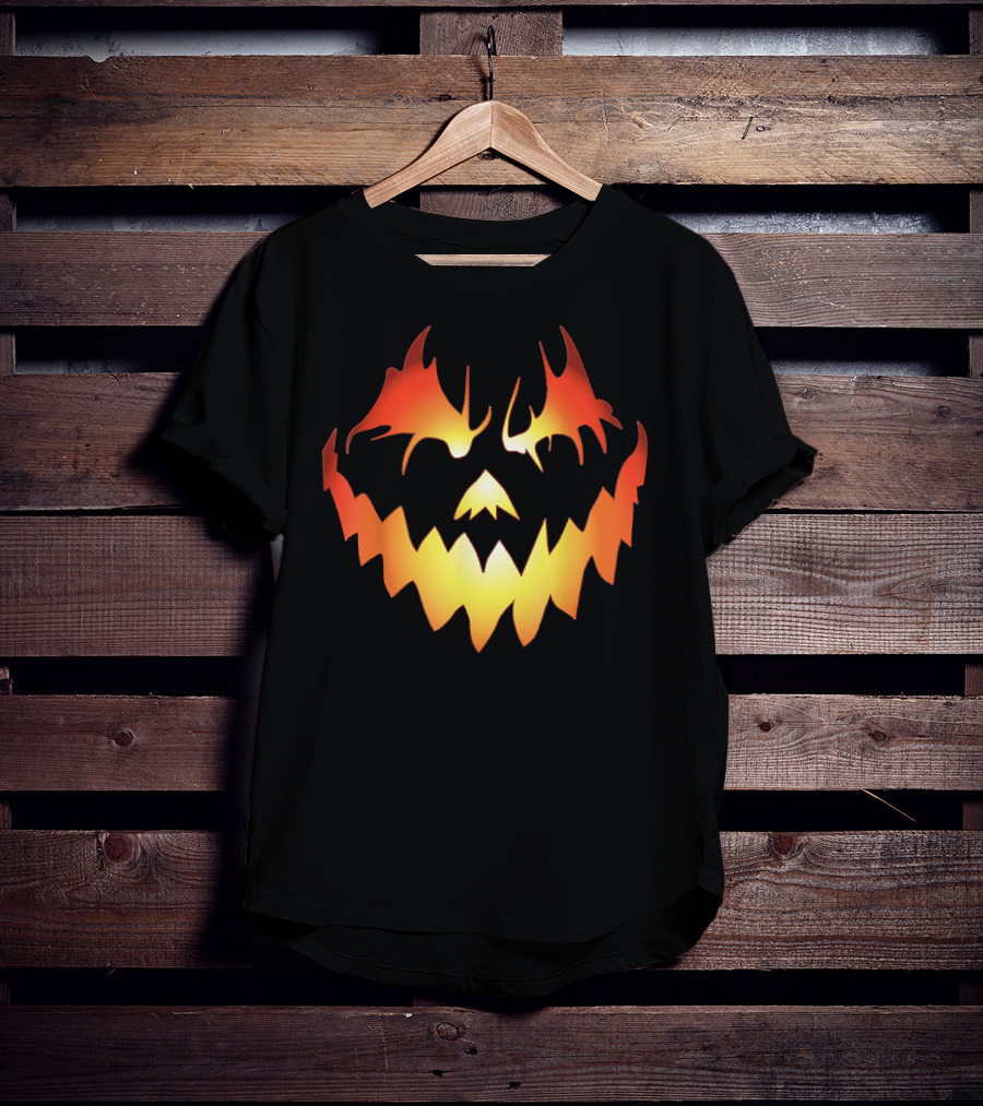 JACK O LANTERN Scary Pumpkin Fiery Face T-Shirt