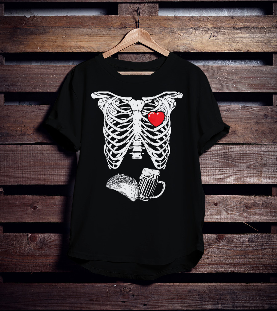 Skeleton Xray Heart Taco Beer Pregnancy T-Shirt