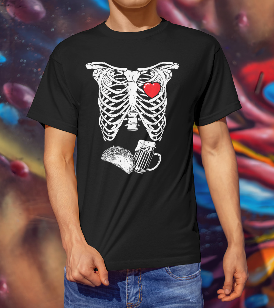 Skeleton Xray Heart Taco Beer Pregnancy T-Shirt