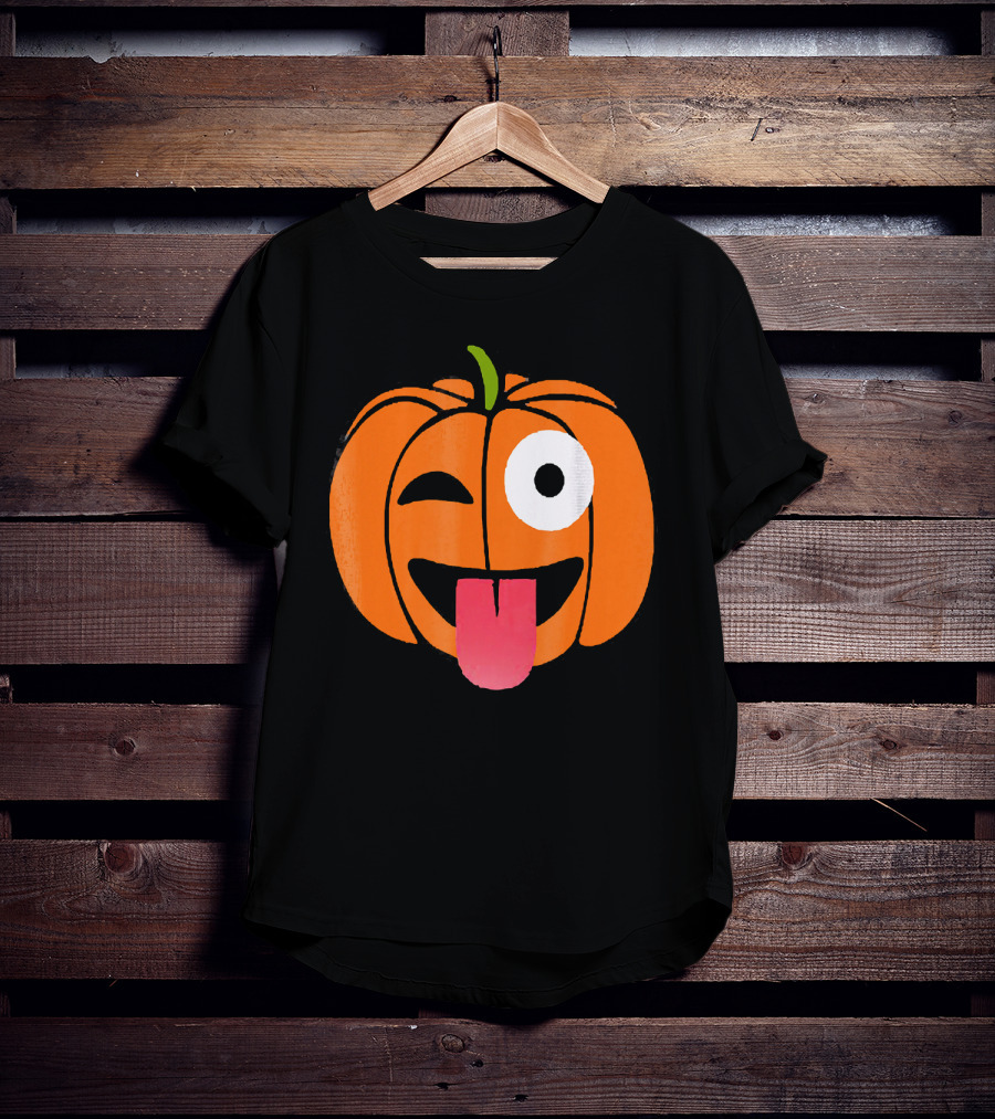 Winking Tongue Out Smiling Pumpkin Face T-Shirt