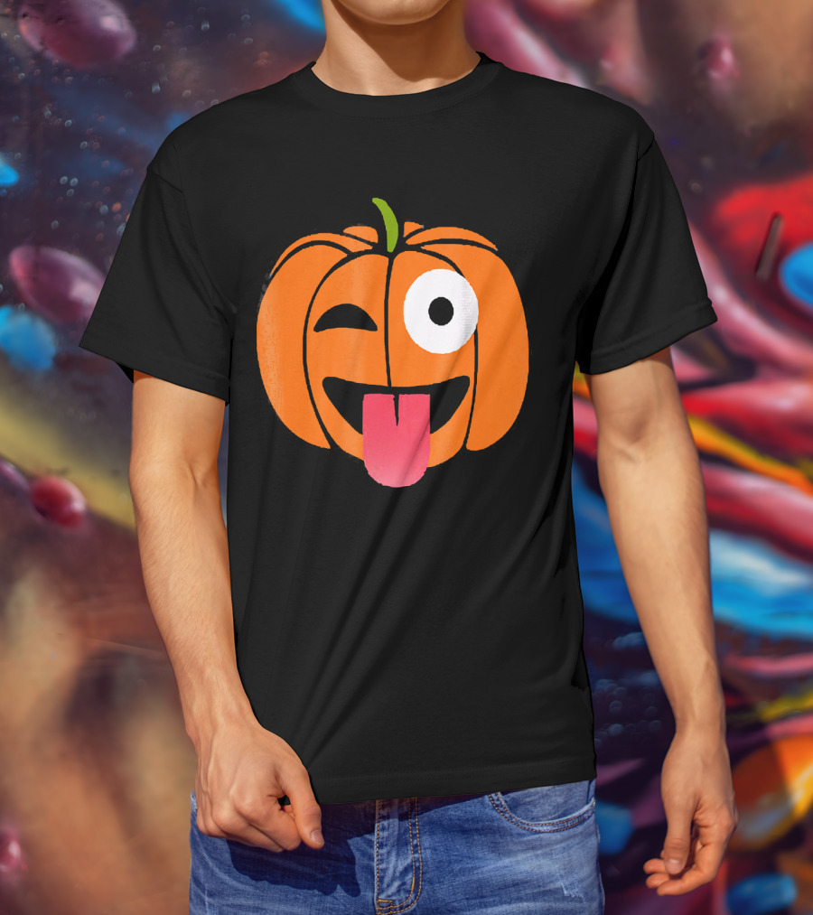 Winking Tongue Out Smiling Pumpkin Face T-Shirt
