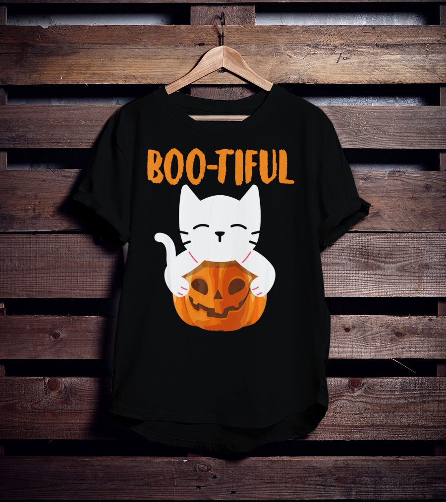 Boo-tiful Cat With Pumpkin Halloween Toddler Girls Boys T-Shirt