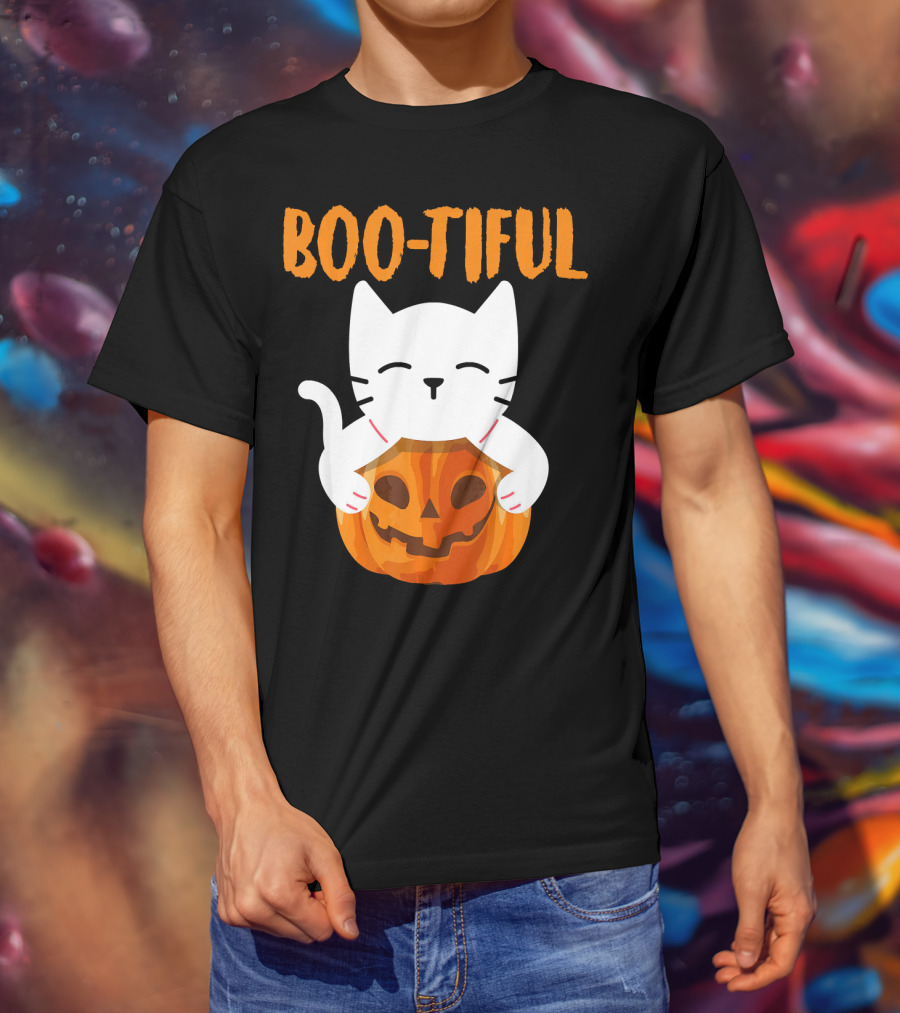 Boo-tiful Cat With Pumpkin Halloween Toddler Girls Boys T-Shirt