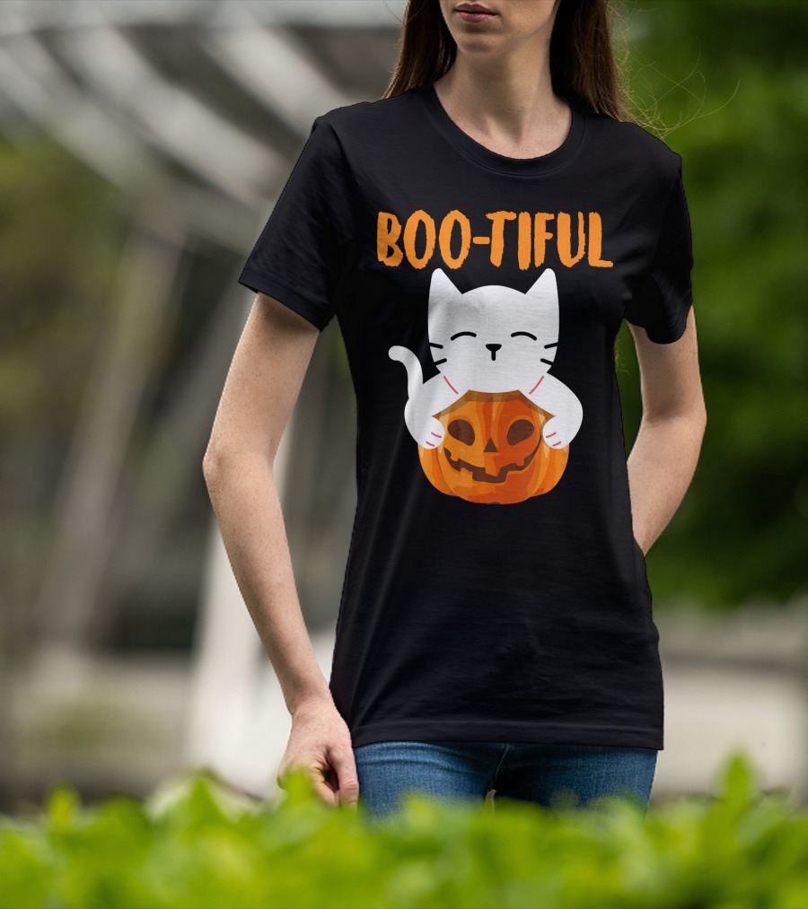 Boo-tiful Cat With Pumpkin Halloween Toddler Girls Boys T-Shirt