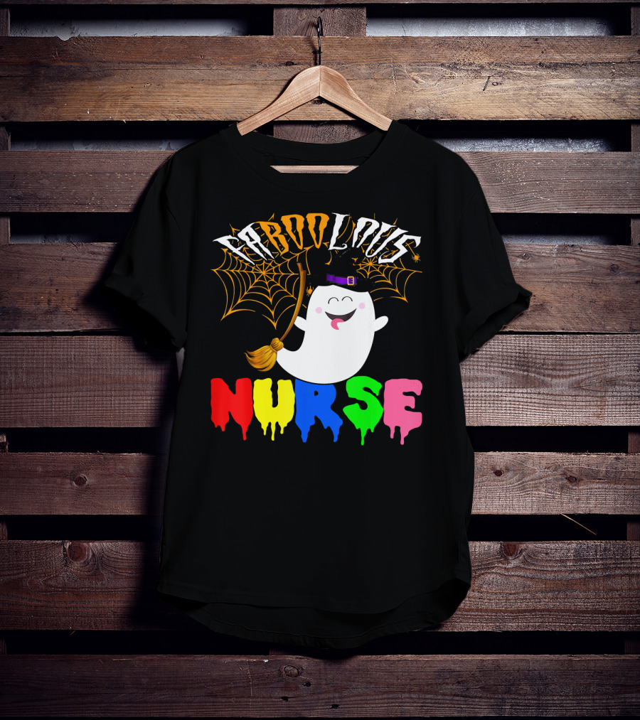 Faboolous Nurse Ghost With Witch Hat And Broom Halloween T-Shirt