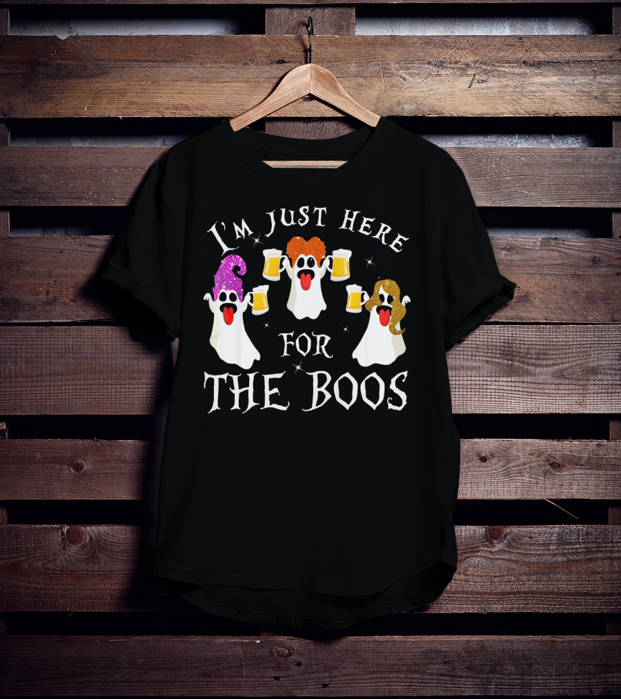 I'm Just Here For The Boos Ghosts With Beer Glasses Halloween T-Shirt