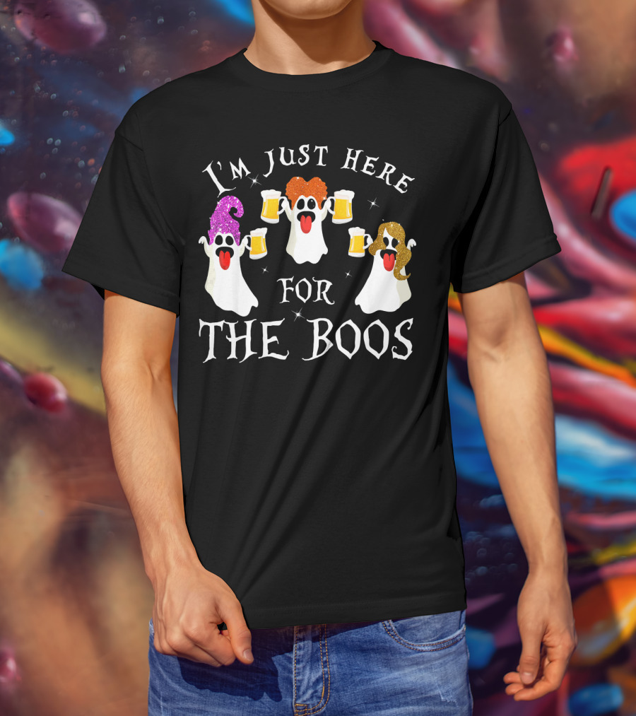 I'm Just Here For The Boos Ghosts With Beer Glasses Halloween T-Shirt