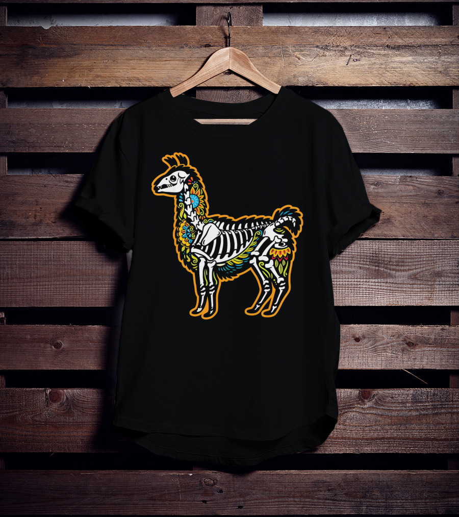 Colorful Dia De Los Muertos Llama Skeleton T-Shirt