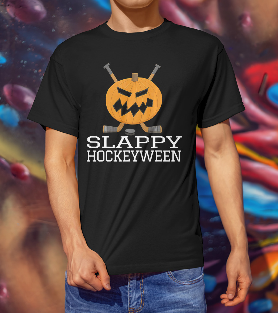 SLAPPY HOCKEYWEEN Pumpkin Ice Hockey Halloween T-Shirt