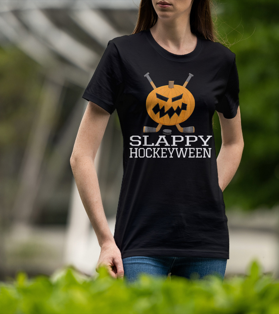 SLAPPY HOCKEYWEEN Pumpkin Ice Hockey Halloween T-Shirt
