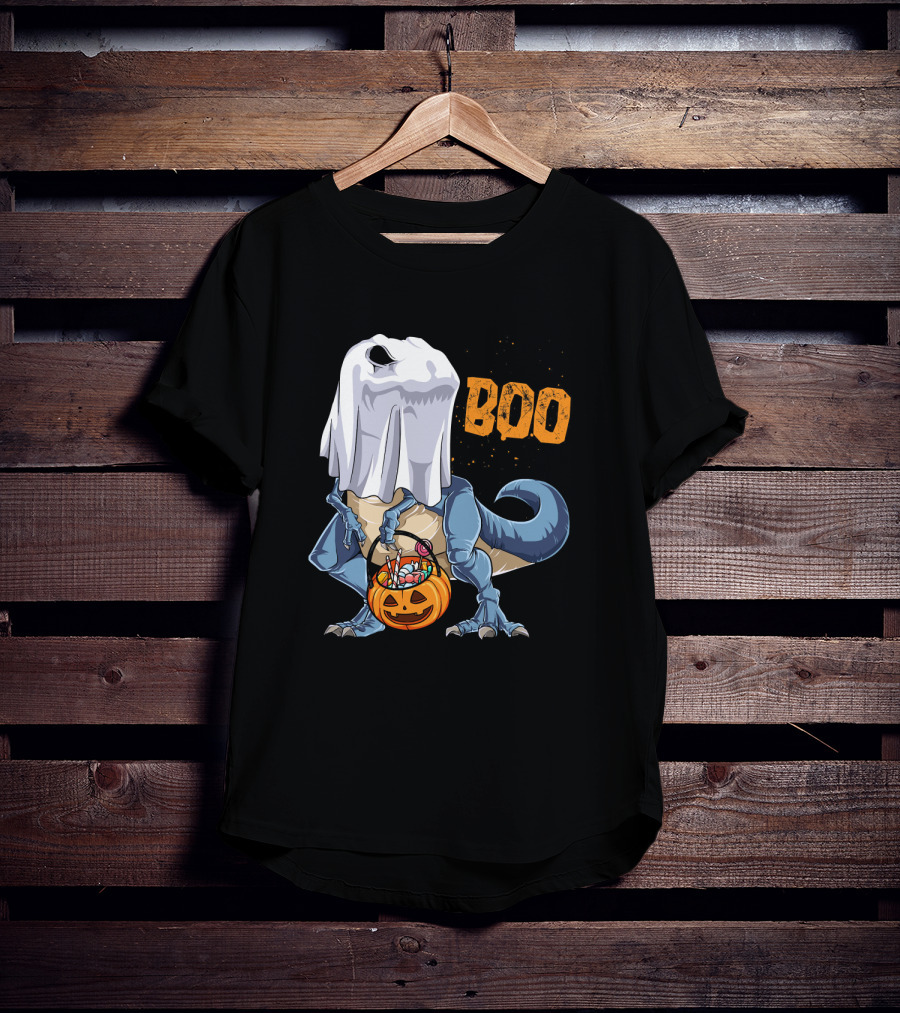 Ghost Dinosaur Rex Boo Halloween Candy Pumpkin T-Shirt