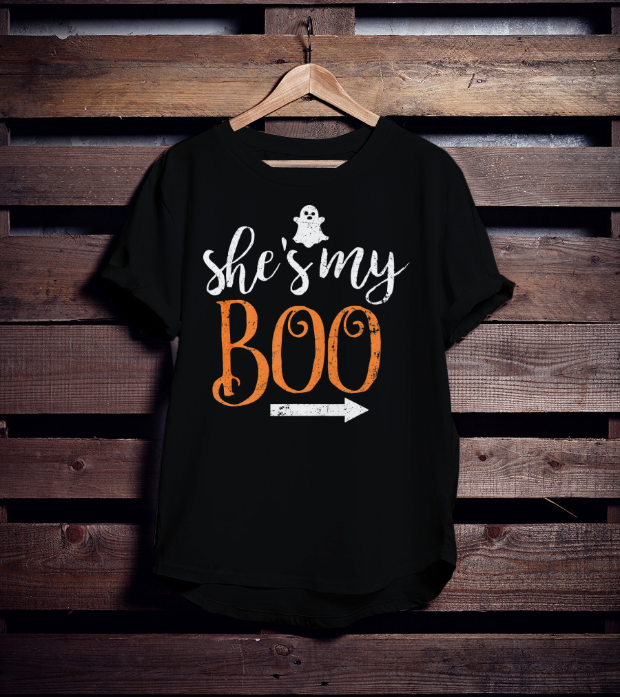 Funny Halloween She's My Boo Matching Ghost Arrow T-Shirt