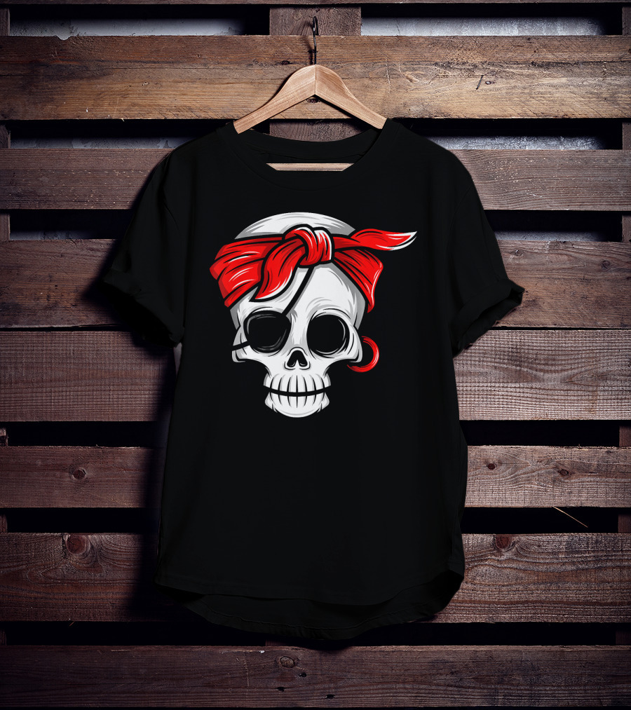 Pirate Skull With Red Bandana And Eye Patch T-Shirt