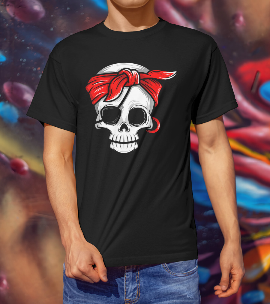 Pirate Skull With Red Bandana And Eye Patch T-Shirt