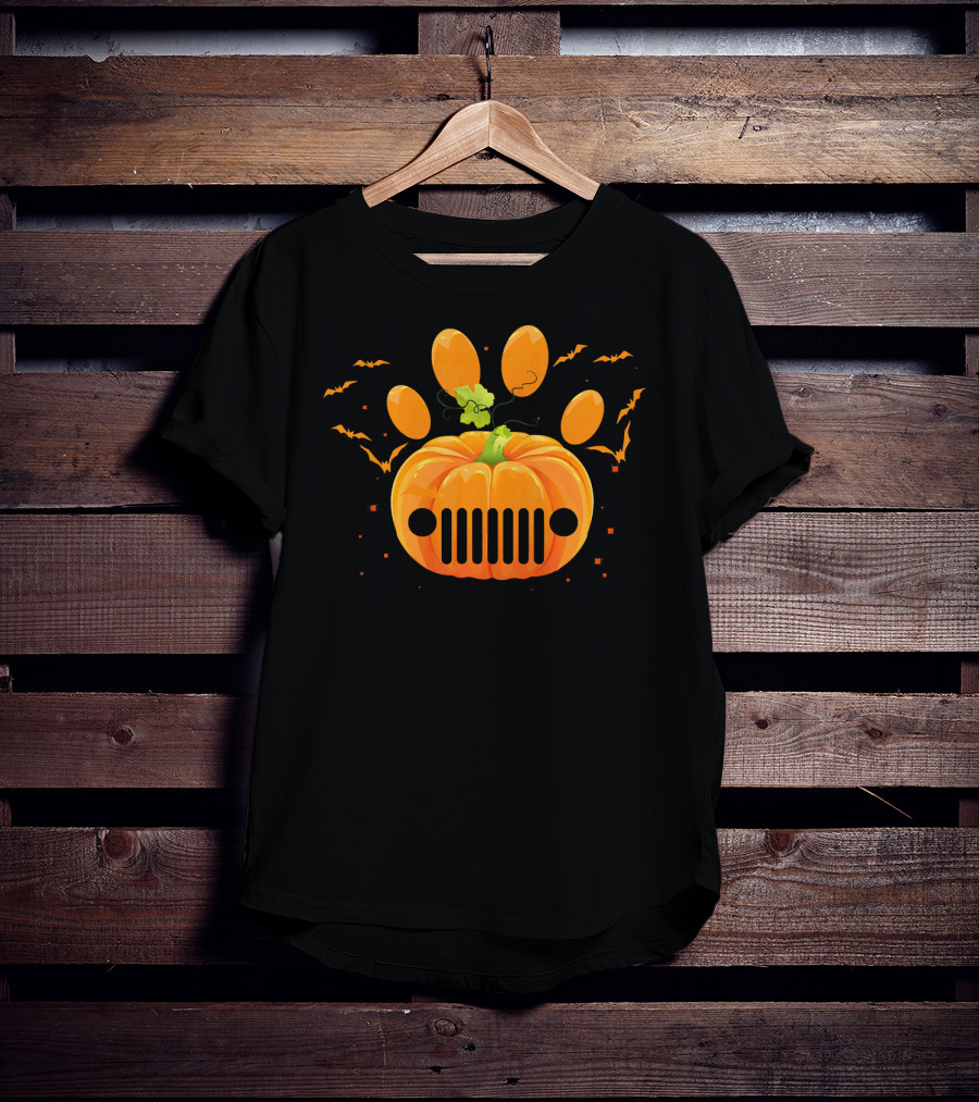 Jeep Pumpkin Dog Paw Halloween Bats Perfect T-Shirt