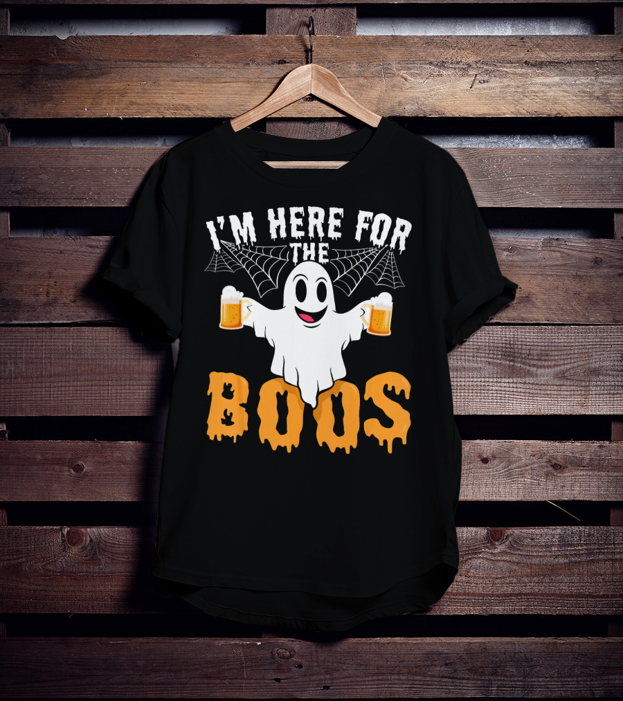I'm Here For The Boos Halloween Drinking Ghost With Beers T-Shirt