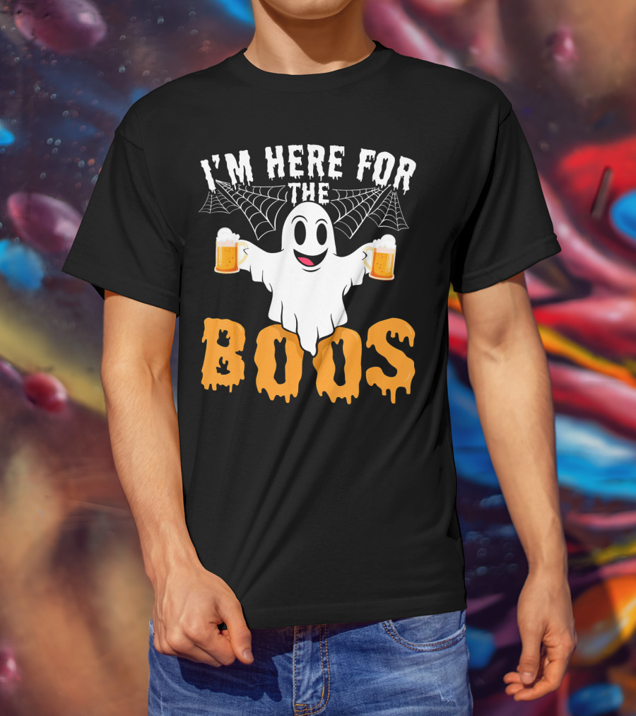 I'm Here For The Boos Halloween Drinking Ghost With Beers T-Shirt