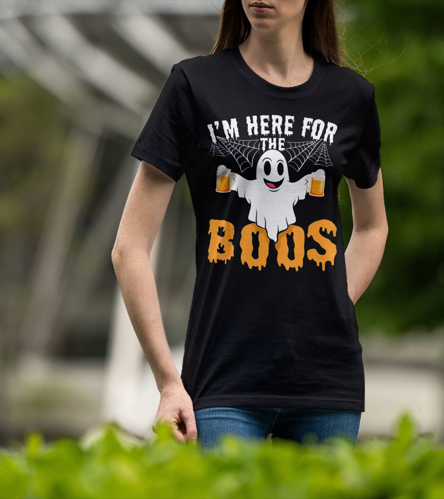 I'm Here For The Boos Halloween Drinking Ghost With Beers T-Shirt