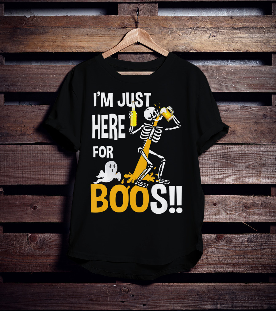 I'm Just Here For The BOOs Skeleton Drinking Ghost T-Shirt