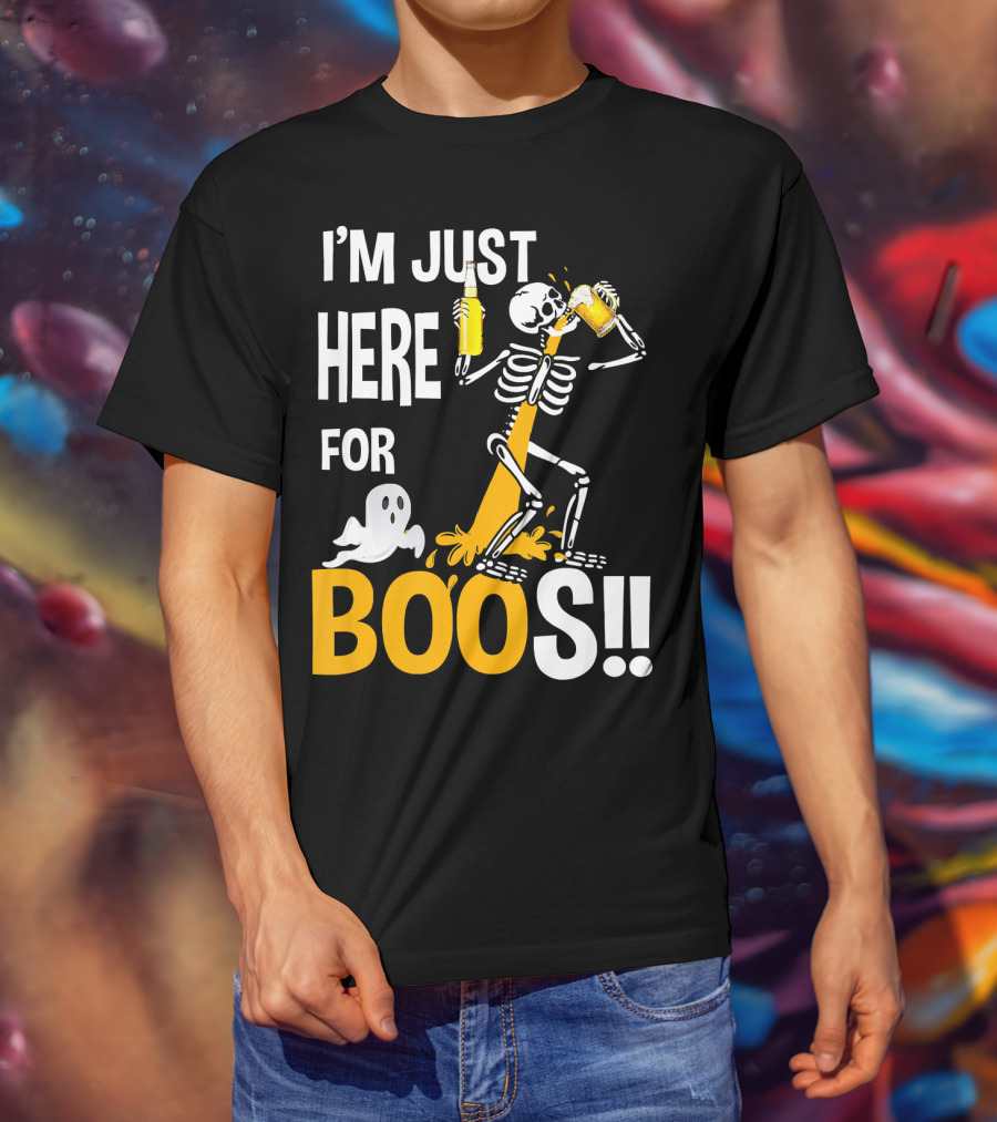I'm Just Here For The BOOs Skeleton Drinking Ghost T-Shirt