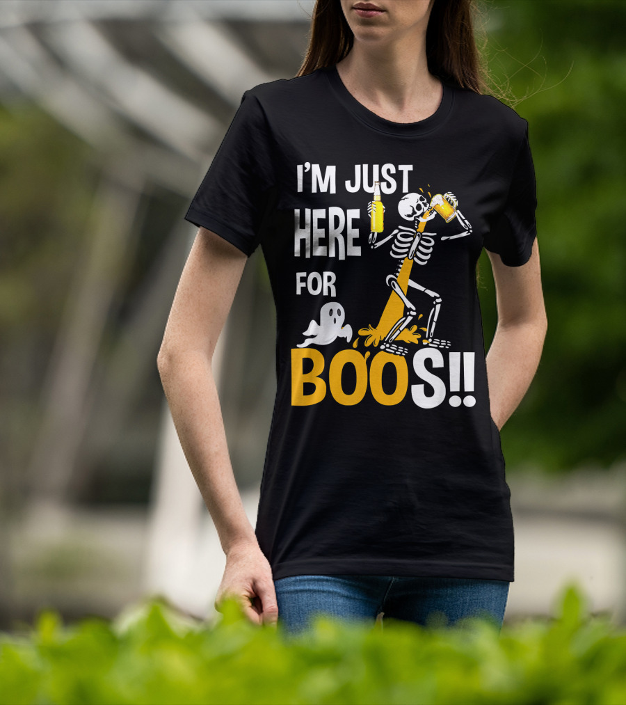 I'm Just Here For The BOOs Skeleton Drinking Ghost T-Shirt