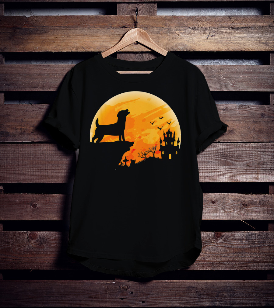 Halloween Costume Jack Russell Terrier Moonlit Haunted Castle Scene T-Shirt
