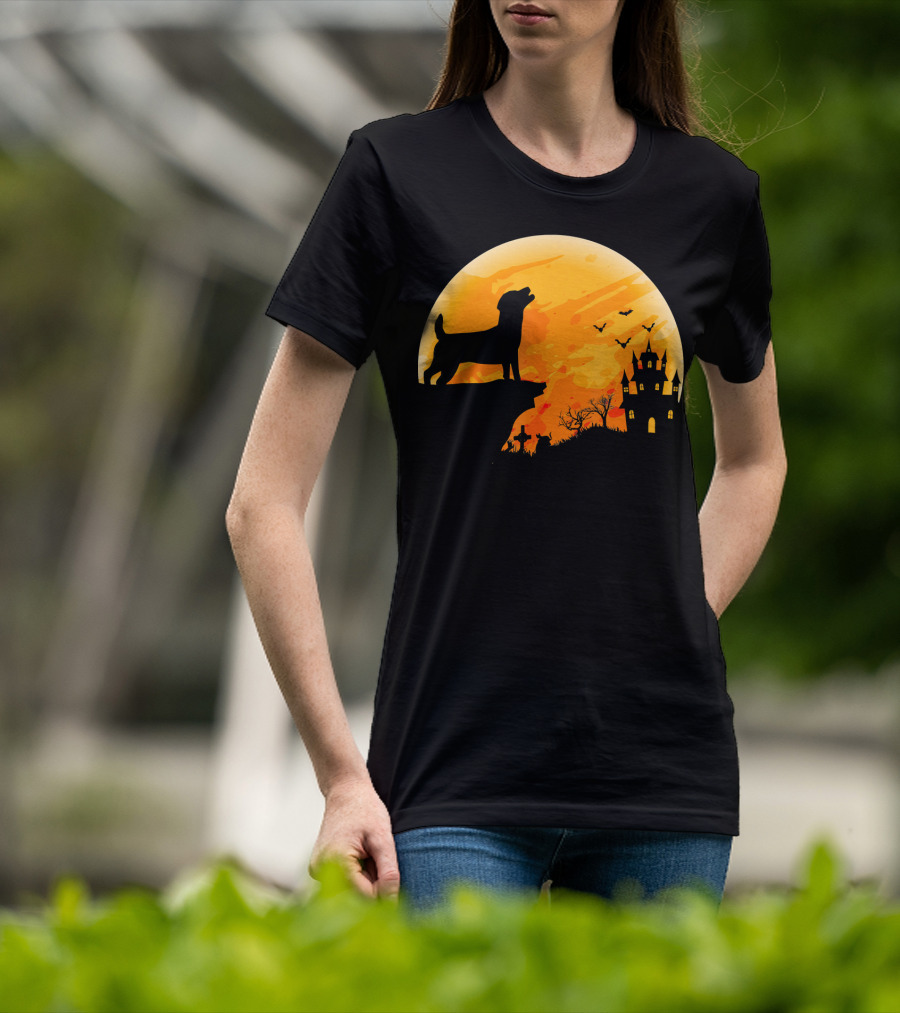 Halloween Costume Jack Russell Terrier Moonlit Haunted Castle Scene T-Shirt