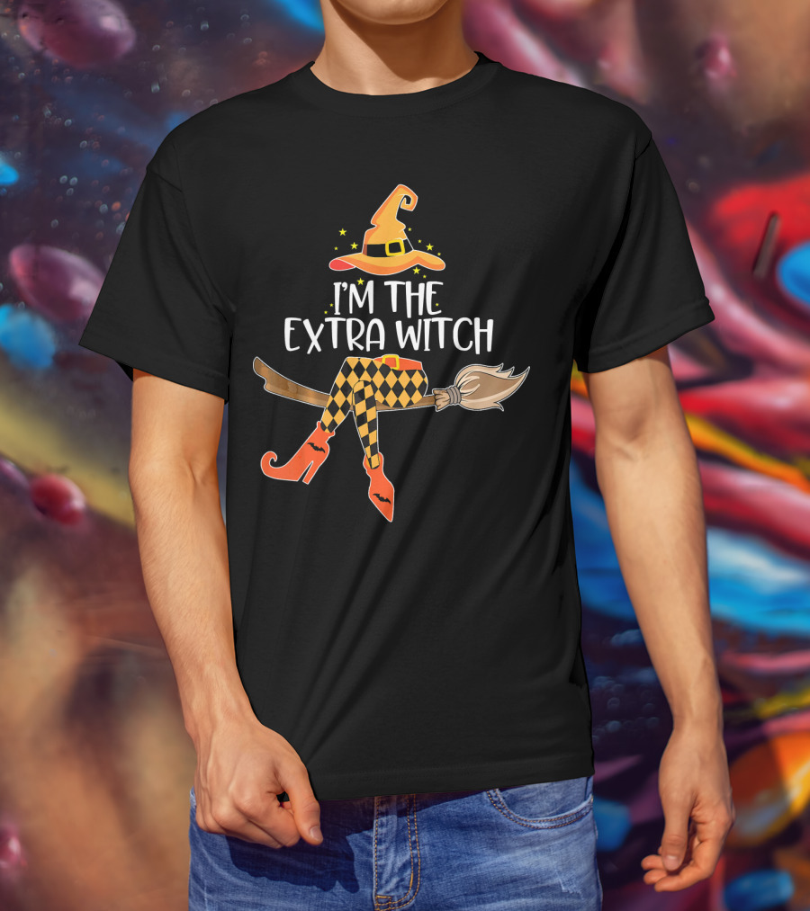 I'm The Extra Witch Halloween Matching Broomstick Hat Orange Boots T-Shirt