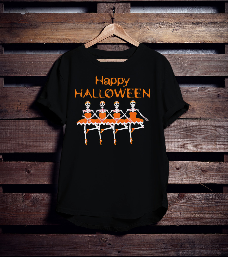 Happy Halloween Funny Dancing Ballet Skeletons T-Shirt