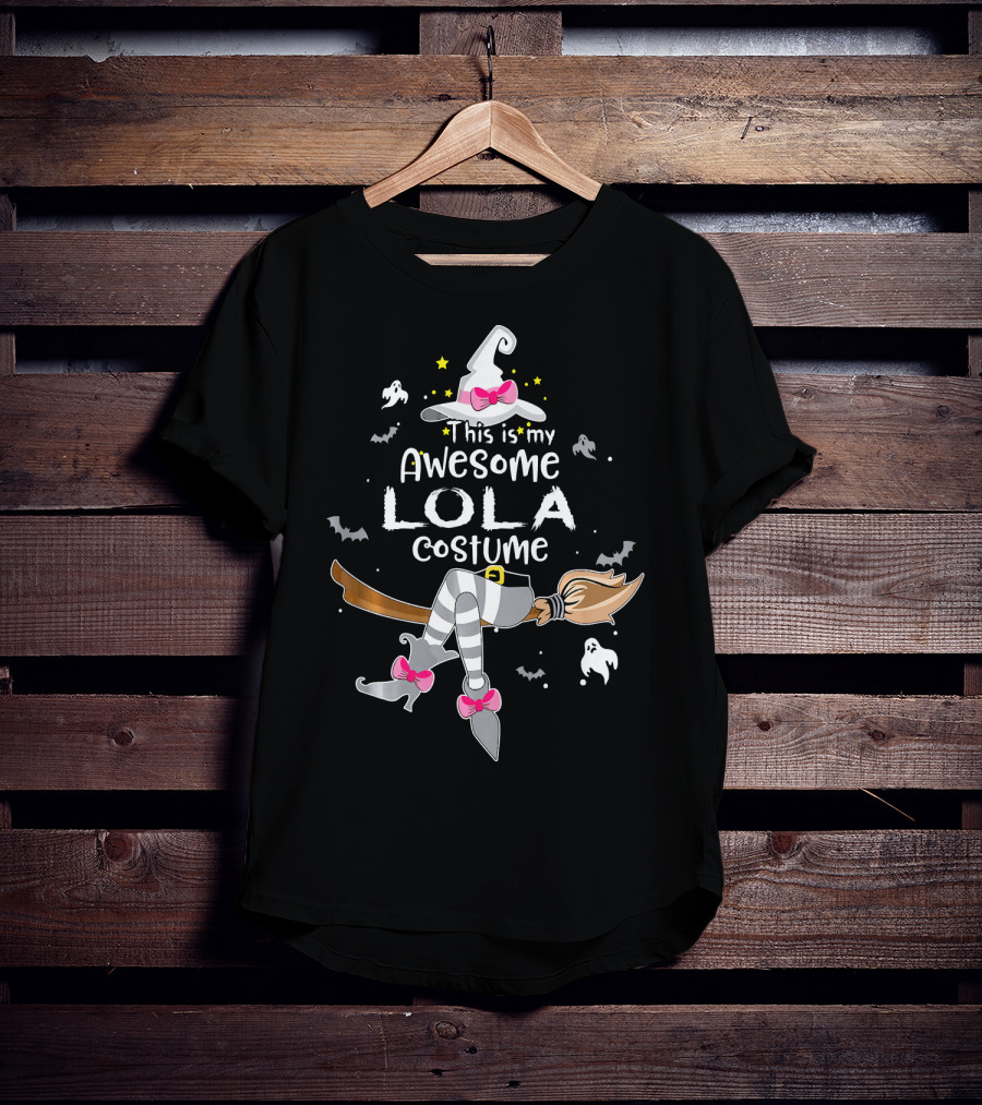 This Is My Awesome Lola Costume Witch Hat And Boots Halloween Ghosts Bats T-Shirt